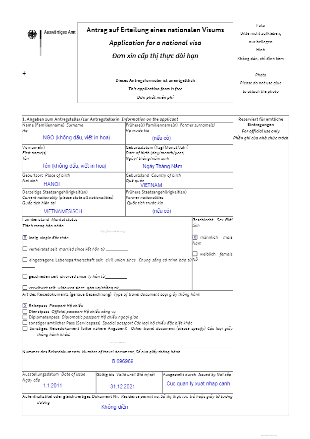 hướng dẫn cách điền tờ khai xin visa du học Đức